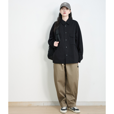 春秋薄款纯棉多口袋工装衬衣外套