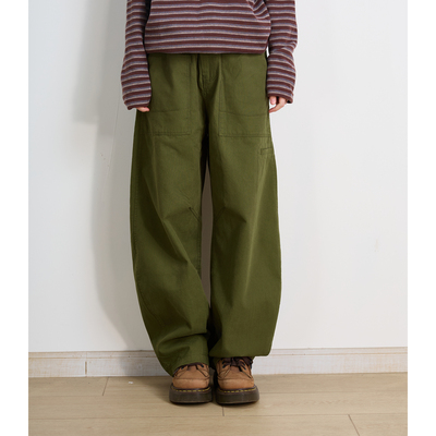 春秋复古军绿宽松工装直筒休闲裤