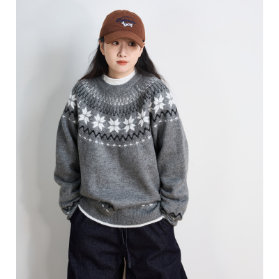 圆领加厚套头潮牌冬季长袖毛衣女