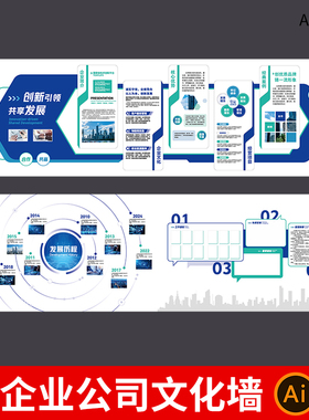 企业简介公司文化理念文化墙模板企业发展历程背景墙照片墙AI素材