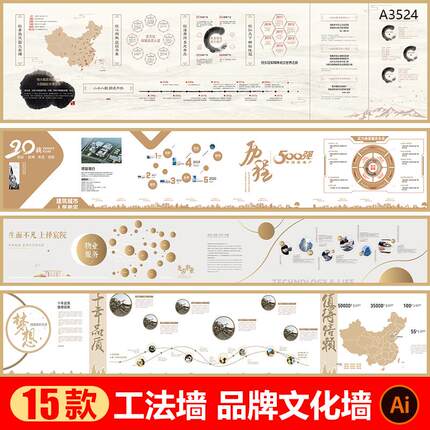 大气企业集团品牌长图文化墙展板地产公司工法墙AI设计素材模版