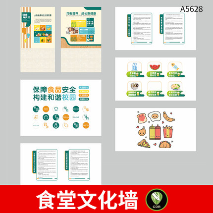 校园食堂文化墙模板绿色健康食品安全宣传栏板报CDR设计素材模板
