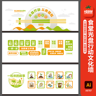 解约粮食餐厅食堂文化墙模板食堂光盘行动背景墙ai设计素材模板