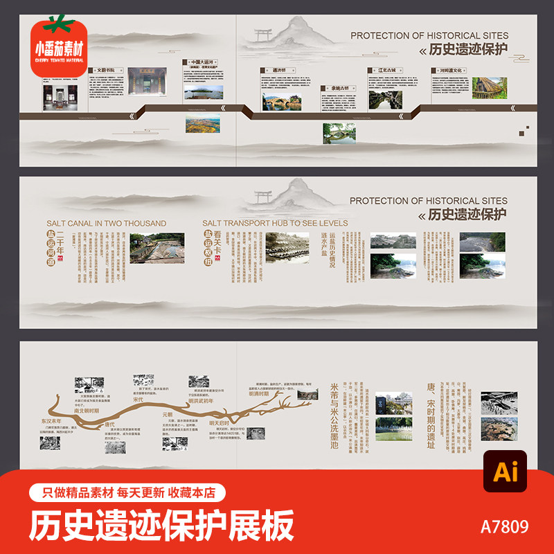 古代历史遗迹保护简介文化墙展板宣传栏照片墙ai格式设计素材模板