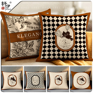 黑泽尔复古棋盘格沙发抱枕现代简约床头靠垫美式轻奢家用床上靠垫