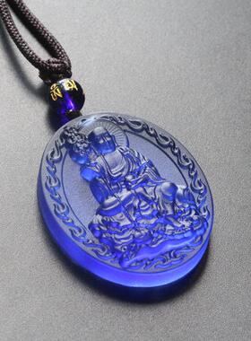 南无地藏菩萨吊坠蓝色古法琉璃佛像男女随时供奉佛项链挂饰品结缘