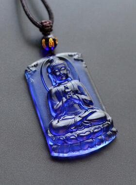 大日如来吊坠琉璃随身佛像吊坠蓝色属羊属猴生肖守护神本命佛项链