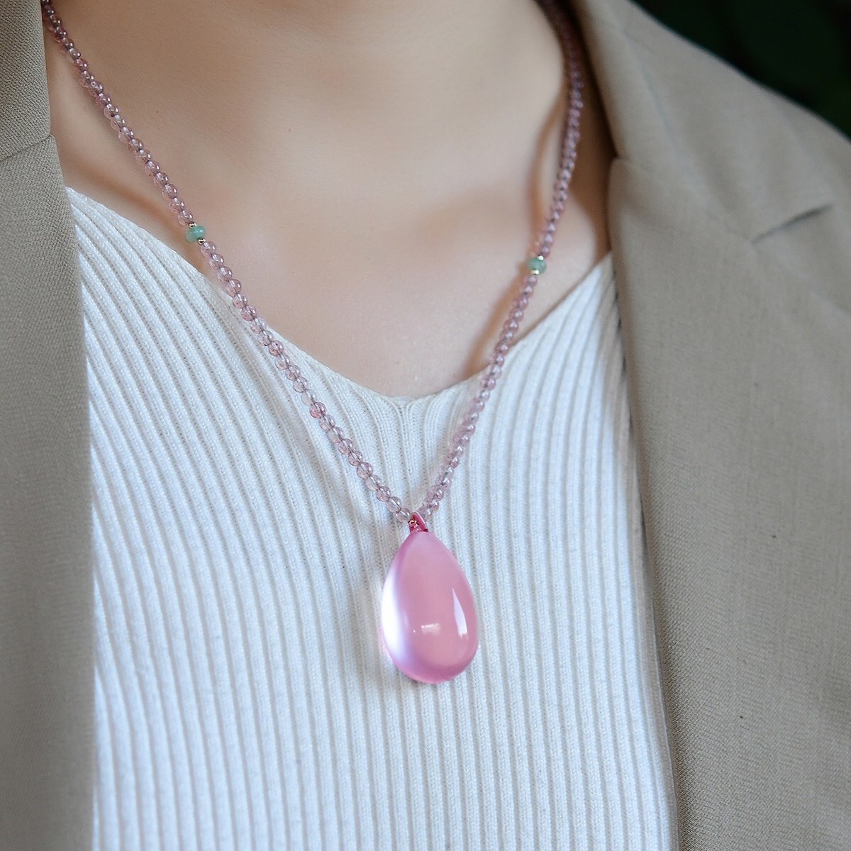 纯天然粉色水晶吊坠草莓晶项链光面水滴仙女装饰马年招财幸运首饰,饰品/流行首饰/时尚饰品新,颈饰,淘宝优惠券,粉丝福利购,淘宝优惠卷