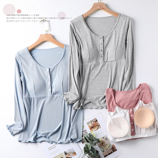 月子服上衣春秋长袖 孕妇睡衣怀孕期t恤产后喂奶哺乳家居服女夏天