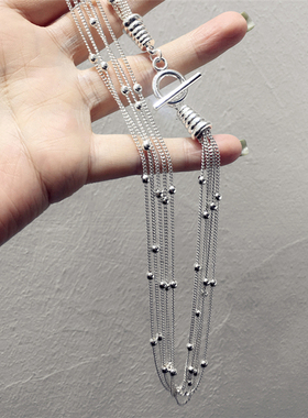 银色多层次圆珠子项链