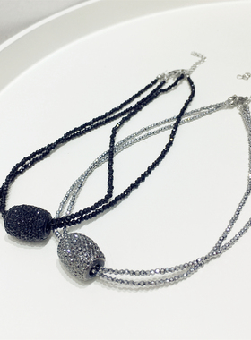 韩版时尚精致复古满钻圆柱形人造水晶双层项链锁骨链颈链饰品奢华