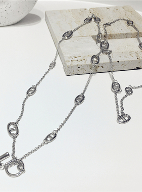 潮人几何猪鼻子造型长款项链