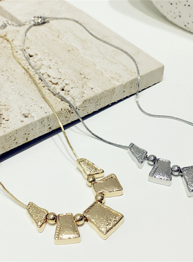 小众设计简约气质凹凸不平不规则梯形金属方块串珠项链锁骨链颈链