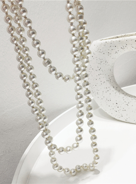 超长多层次人造珍珠项链