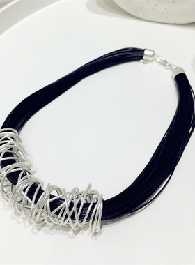 欧美夸张民族风个性多层黑绳金属圈项链锁骨链颈链显瘦脸饰品新款