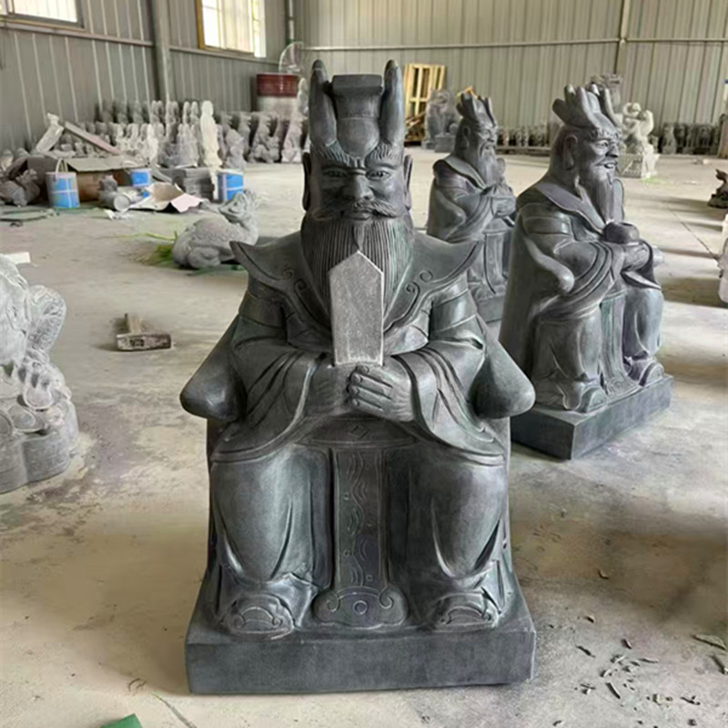 青石雕刻龙王爷供奉摆件