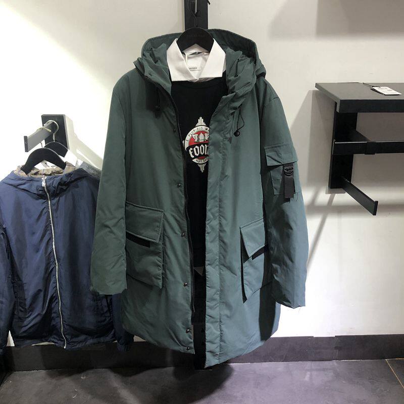 三当家111剪男装冬季厚款白鸭绒青年连帽保暖中长款羽绒服潮男