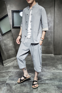 风 春夏盘扣复古五分袖汉服男士唐装男装开衫小外套 M138 P40图片