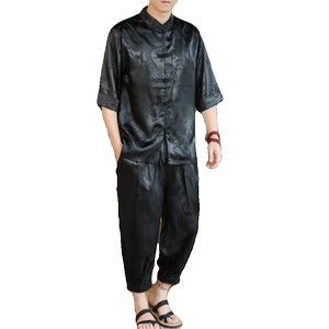 新中式风夏季盘扣冰丝短袖衬衫汉服唐装休闲套装男 A825 P75图片