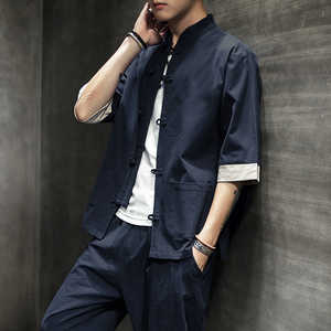 风 春夏盘扣复古五分袖汉服男士唐装男装开衫小外套 M138 P40图片