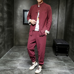 风秋季盘扣夹克男中式复古居士唐装大码汉服套装男 A804 P115图片