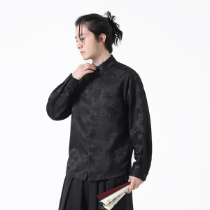 秋新中式风提花复古立领休闲盘扣长袖衬衫男女衬衣 C522 P58图片