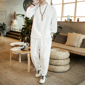 风男女禅服茶服居士服中式唐装盘扣汉服宽松大码套装A801 P85图片