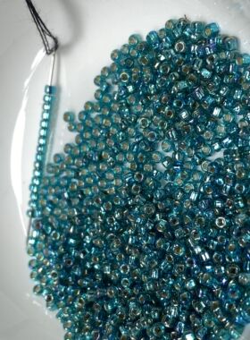 MGB进口灌银湖蓝镀彩2mm米珠手工串珠绣法绣流苏梭编