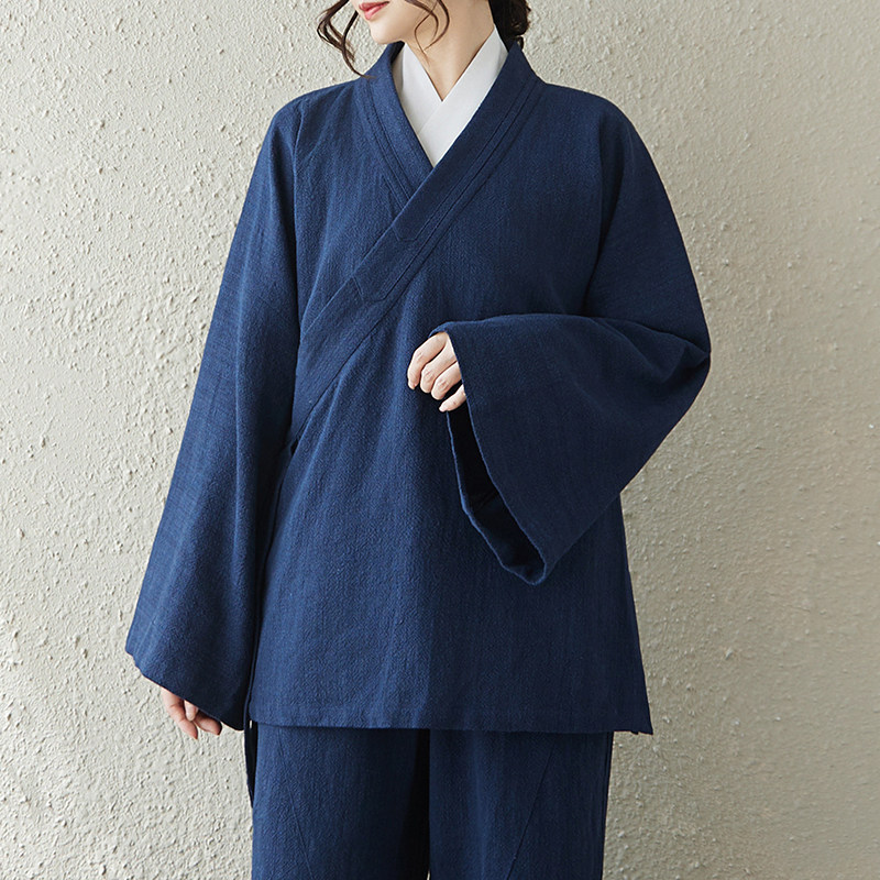 系带剑领道袍棉麻春夏武当斜襟道袍道衣太极服男女透气练功