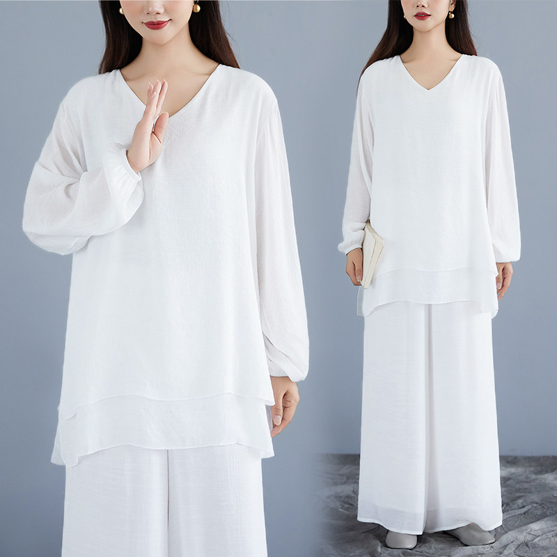 实拍 禅修服女打坐拜佛仙气疗愈禅服套装禅意佛系高端女装居士服