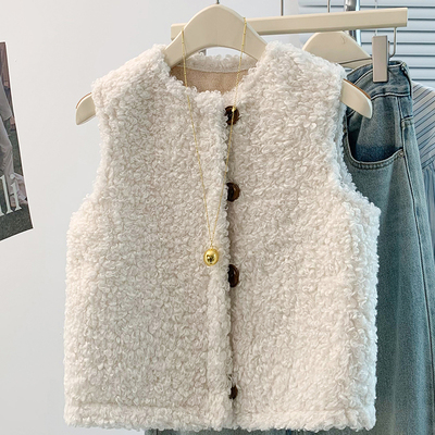 实拍冬季新款羊羔毛皮毛一体马甲女宽松外穿坎肩背心保暖叠穿外套