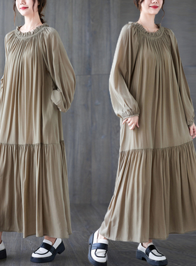 实拍 2026新款宽松显瘦过膝长款连衣裙