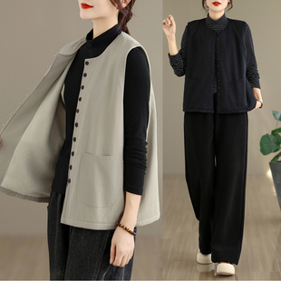 实拍2025背心休闲新款文艺显瘦全棉薄绒秋冬女款外套上衣马甲女