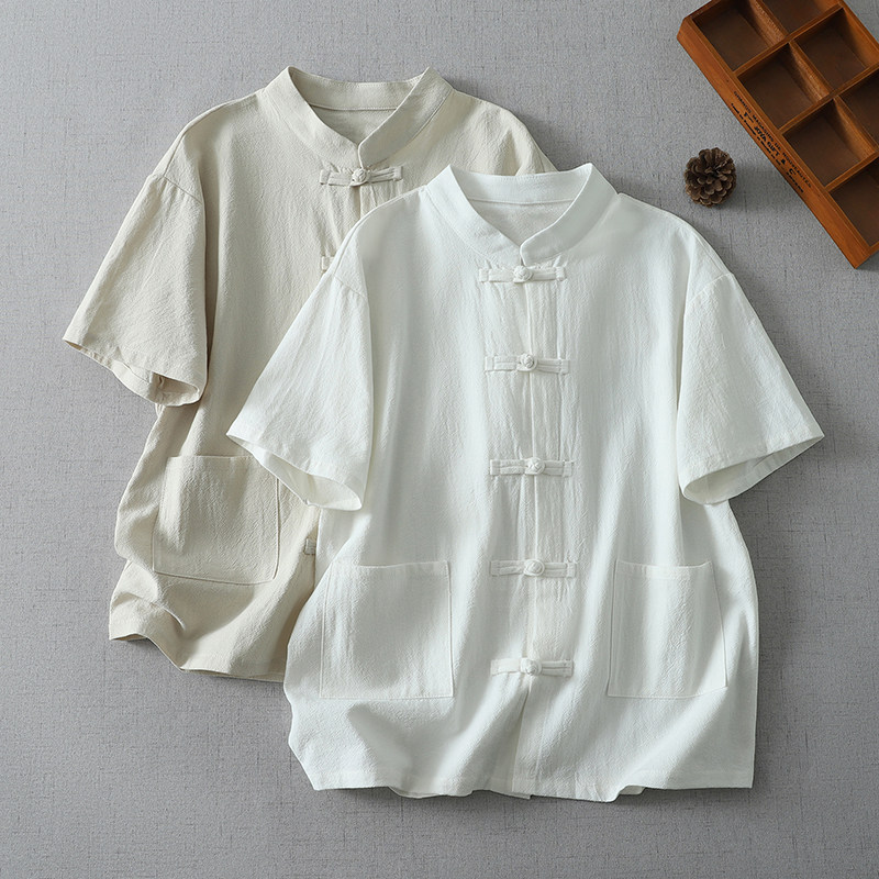 实拍 禅意茶服国风复古盘扣T恤衬衫太极服短袖上衣夏季男女同款