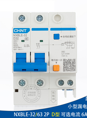 正泰昆仑漏电断路器NXBLE-32/63A 2P D型16a25a32a40a63a漏电护器