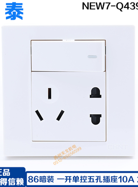 正泰 86型墙壁开关插座关NEW7-Q43900A一开单控五孔 电源插座开关
