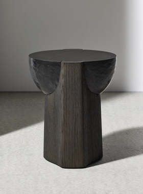 璞风侘寂风黑色创意白蜡木实木小茶几小圆几边几设计师角几床头柜