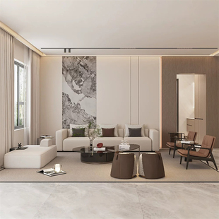 布艺会客区沙发组合简约酒店大堂样板房轻奢休闲沙发 宋氏美学中式