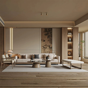 宋氏美学实木沙发组合民宿酒店中古风样板房家用布艺沙发家具定制