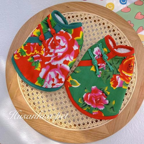 狗狗东北大花袄加绒加厚过年背心