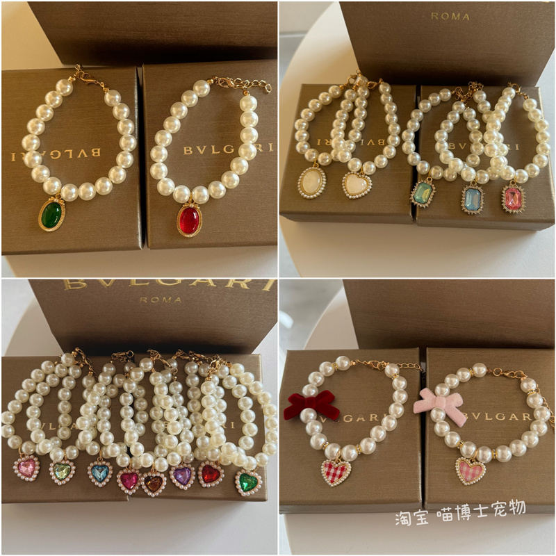 可爱蝴蝶结猫咪专用珍珠项链宠物狗狗脖圈小狗幼猫项圈围脖装饰品