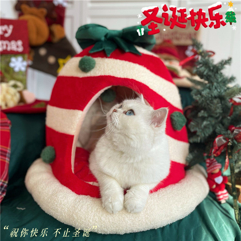 宠物猫咪窝圣诞雪屋猫窝防风冬季保暖圣诞铃铛窝狗窝礼物盒子