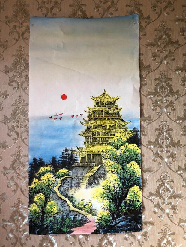 黄鹤楼纯手绘工笔山水国画亭台楼阁字画客厅办公室书房装饰画