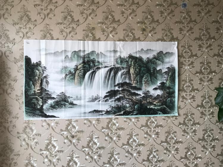 聚宝盆来财山水画国画半手绘字画青山绿水客厅办公室玄关挂画