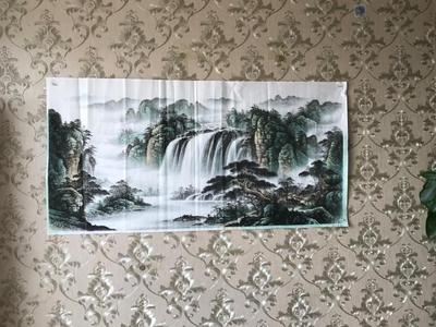 聚宝盆来财山水画国画半手绘字画青山绿水客厅办公室玄关挂画