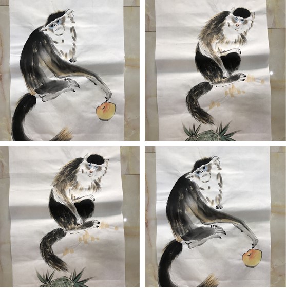 纯手绘十二生肖猴子国画写意走兽字画来财客厅办公室装饰挂画
