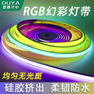 LED防水COB灯带硅胶幻彩霓虹灯条氛围灯跑马流水音乐律动24V