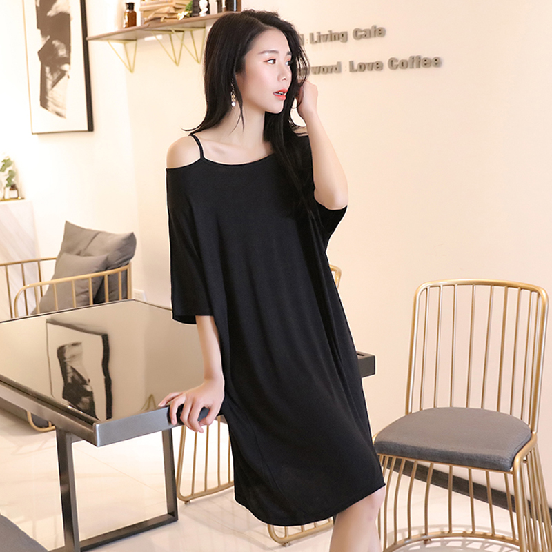 露肩性感韩版莫代尔大码连衣裙潮