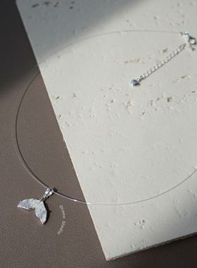 白蓝色水晶美人鱼尾巴鱼线项链女