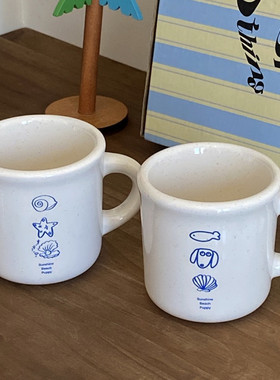 复古ins海洋贝壳修勾马克杯日式粗陶质感咖啡杯陶瓷水杯小狗杯子